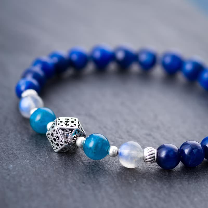 藍晶石925純銀手鍊 | 深邃藍色貓眼 | 天然水晶磷灰石拉長石手鏈