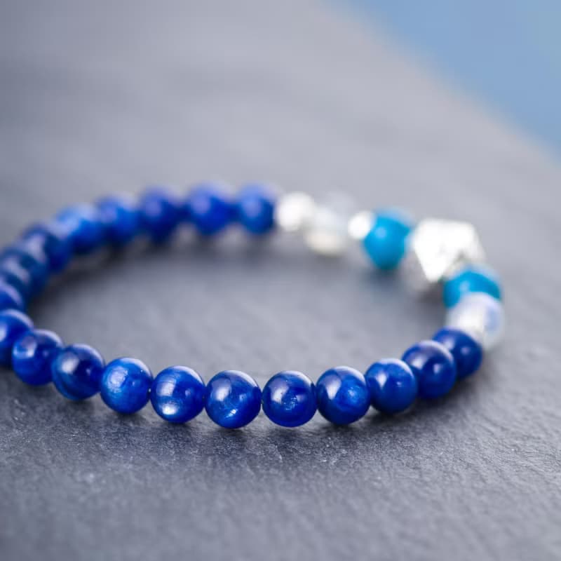 藍晶石925純銀手鍊 | 深邃藍色貓眼 | 天然水晶磷灰石拉長石手鏈