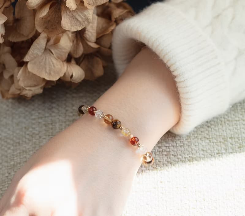 虎之力 虎眼石橙石榴石鈦晶黃水晶手鍊