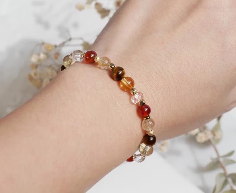 虎之力 虎眼石橙石榴石鈦晶黃水晶手鍊