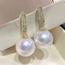 天然淡水珍珠 強光炫彩 S925銀款 鋯石 鑲嵌 耳飾