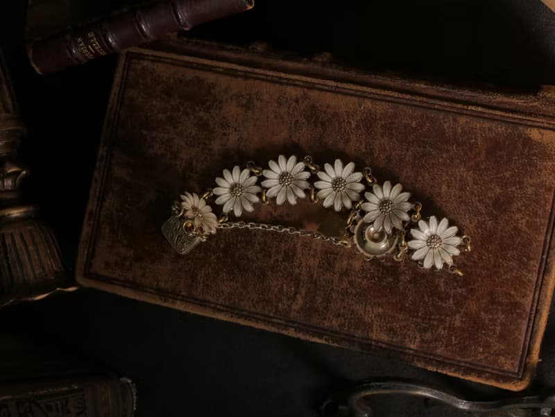 1950s 北歐 近代老件 琺瑯雛菊銀鎏金手鍊