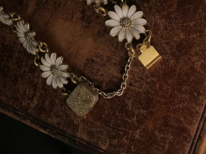 1950s 北歐 近代老件 琺瑯雛菊銀鎏金手鍊