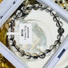 天然玻璃透厚絲羽毛黑銀鈦7.5mm15.3g手珠主招財納寶驅邪避煞防小