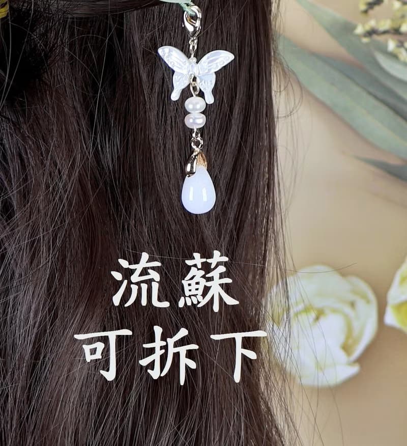 檸檬手作髮飾  天然白蝶貝水仙黑檀木髮簪/銅簪(流蘇可拆)