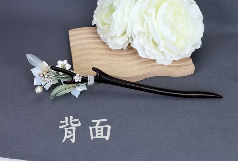 檸檬手作髮飾  天然白蝶貝水仙黑檀木髮簪/銅簪(流蘇可拆)