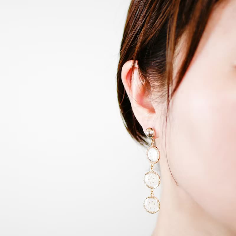 押し花3連/ロングピアス /P455