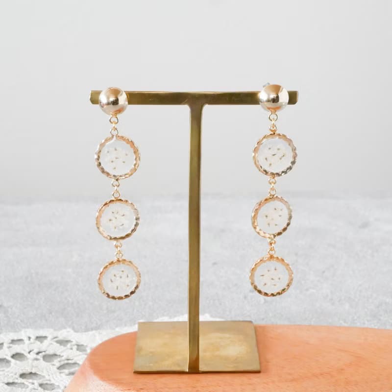 押し花3連/ロングピアス /P455