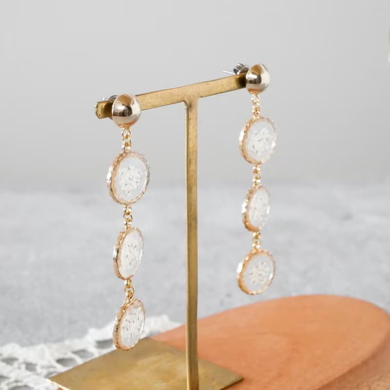 押し花3連/ロングピアス /P455