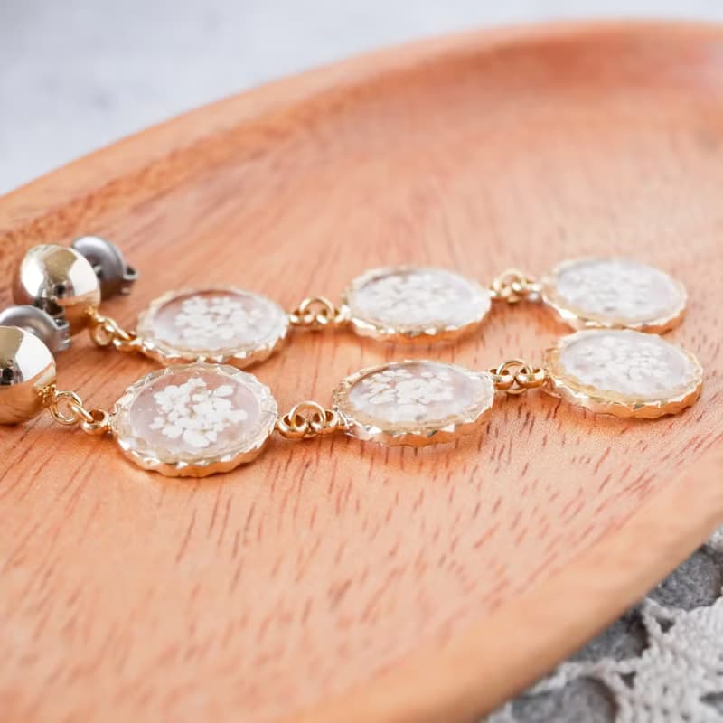 押し花3連/ロングピアス /P455