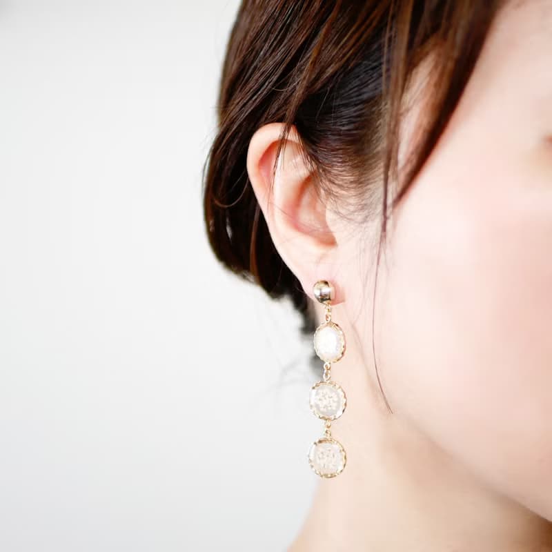 押し花3連/ロングピアス /P455