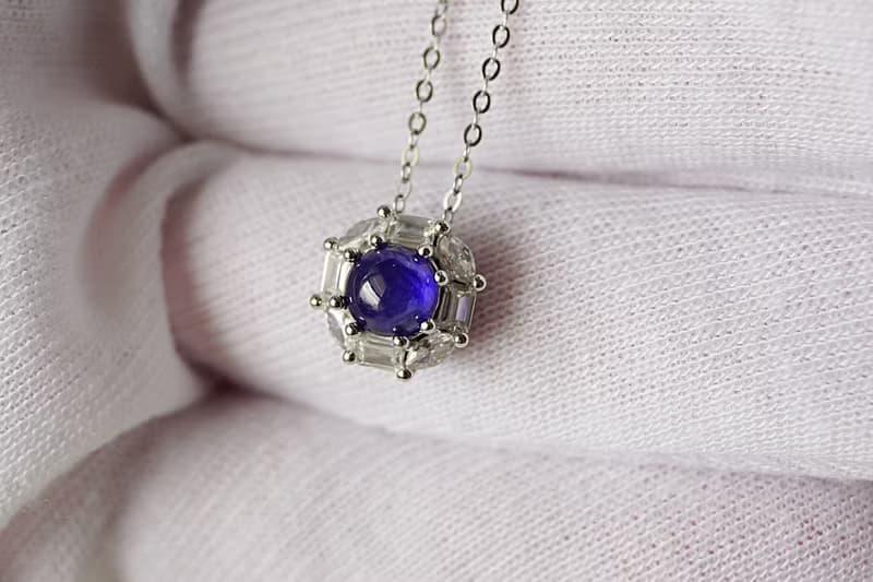 Natural Blue Sapphire Pendant and Necklace Sterling Silver 925.