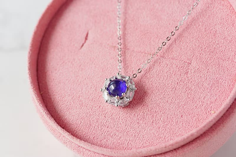 Natural Blue Sapphire Pendant and Necklace Sterling Silver 925.