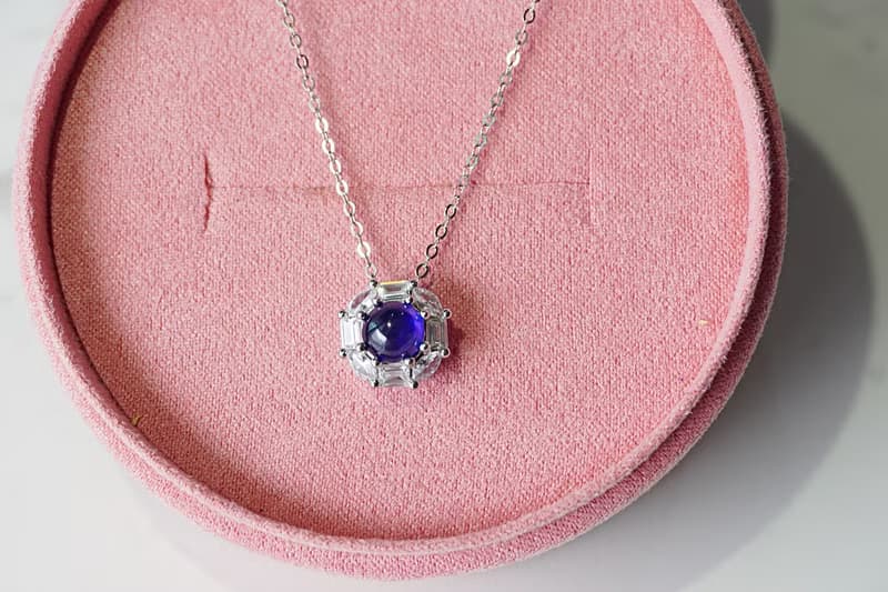 Natural Blue Sapphire Pendant and Necklace Sterling Silver 925.