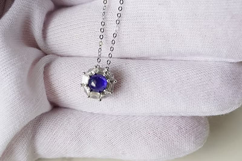 Natural Blue Sapphire Pendant and Necklace Sterling Silver 925.