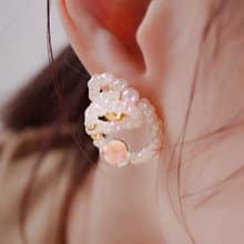 FLOAT - 橘色蘇打 * 珍珠 琉璃珠 日系 18K金色 透明系 耳環