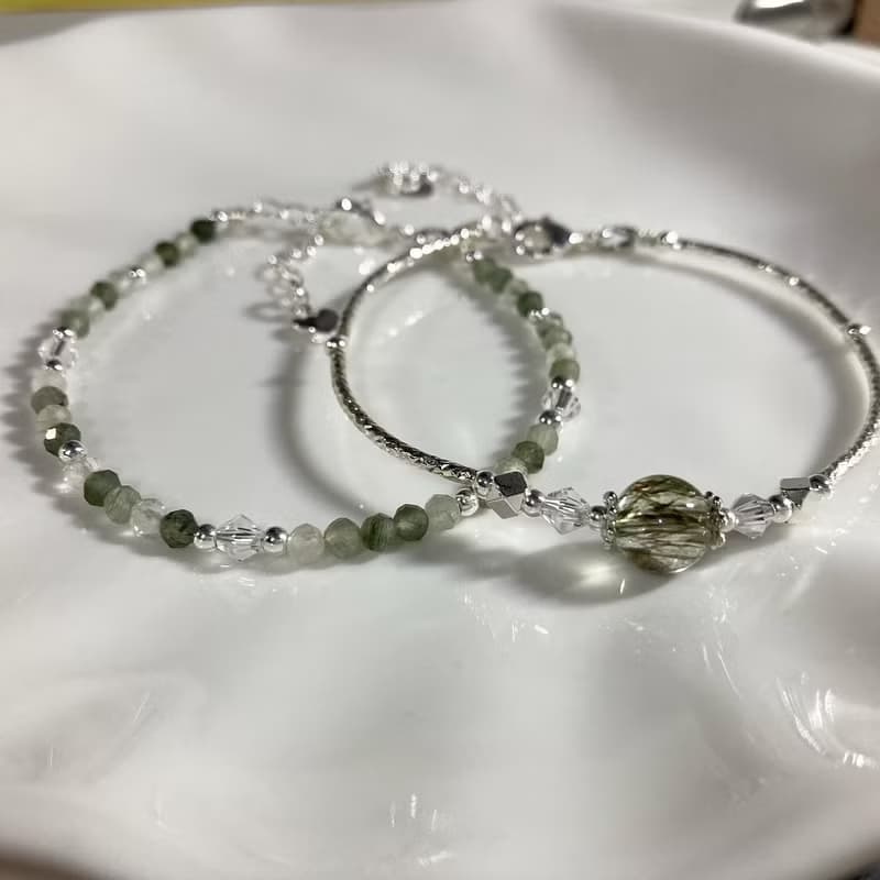 高雅大方 提升事業正財運 綠髮晶手環配手鏈組合
