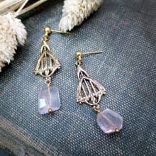 VIIART。妒忌-粉紅。Vintage復古金粉水晶耳環-可改夾式