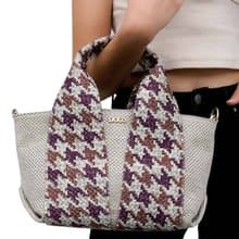 【上班必備穿搭】紫花紋麻布休閒手袋 禮物 側背包