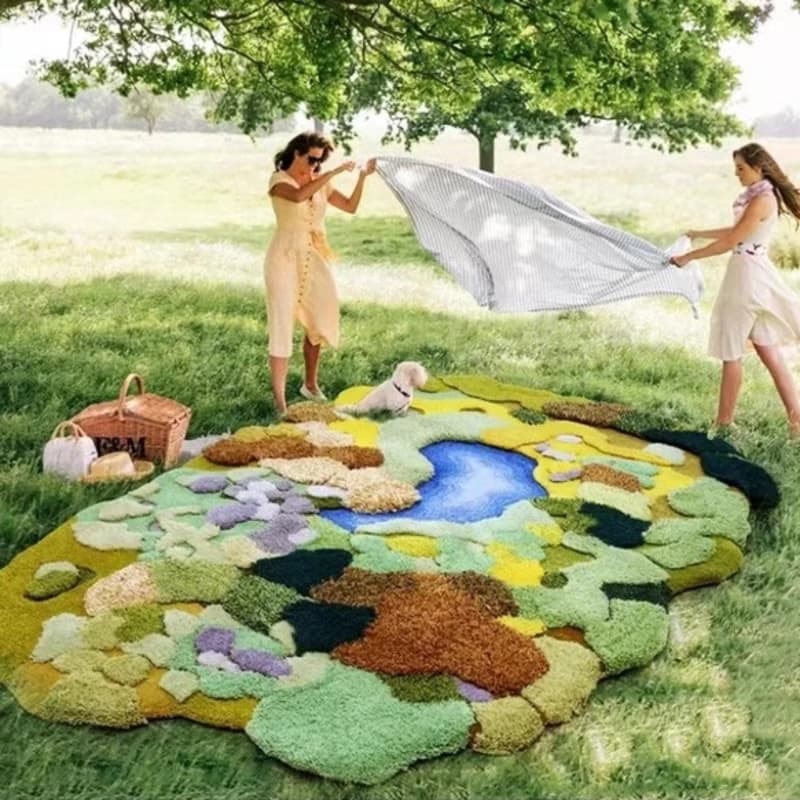 北歐風 手作紐西蘭羊毛地毯 綠洲 客廳茶几臥室床邊地墊 家居裝飾