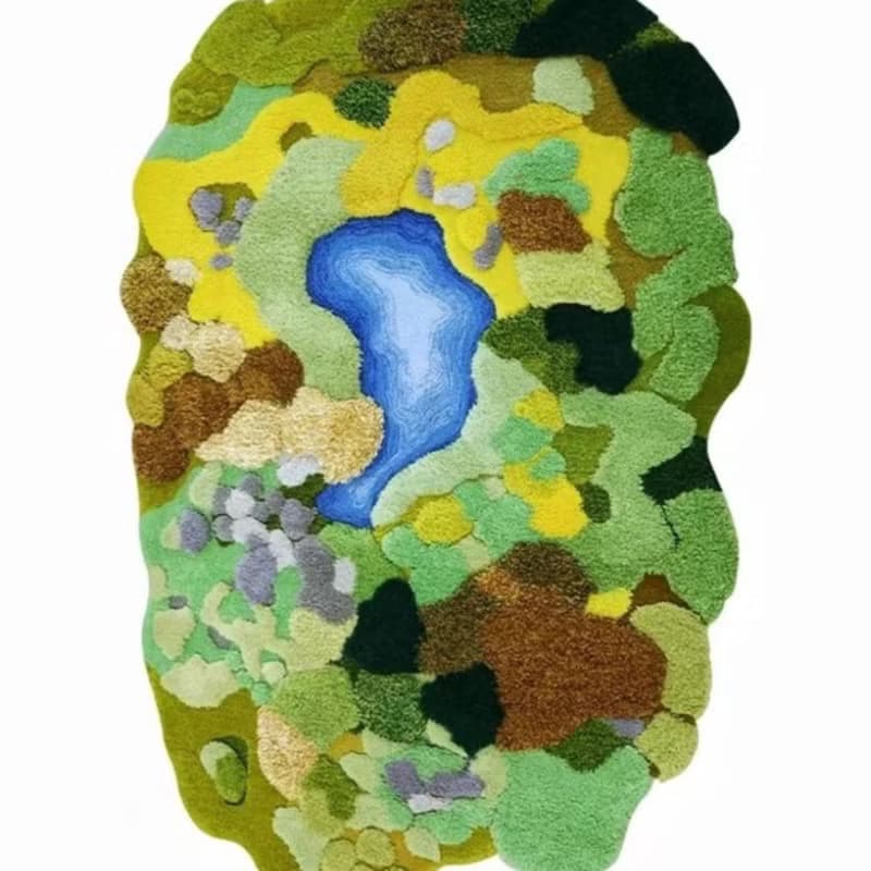 北歐風 手作紐西蘭羊毛地毯 綠洲 客廳茶几臥室床邊地墊 家居裝飾