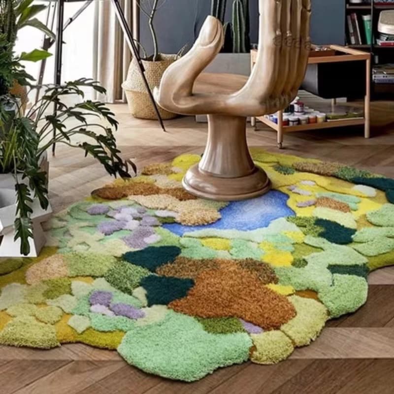 北歐風 手作紐西蘭羊毛地毯 綠洲 客廳茶几臥室床邊地墊 家居裝飾
