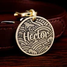 狗牌貓牌寵物牌 定制寵物標籤貓狗標籤海浪圖案手工標籤 Handmade