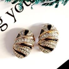 vintage jewelry  黑琺瑯滿星萊茵鑽 夾式耳環