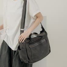 supportingrole 真皮簡約實用都會肩側背包 黑