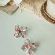 薄荷糖 貼耳水晶花樹脂耳環 耳夾