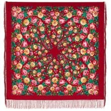 Pavlovo Posad Russian Shawl 100% Wool Scarf 125x125 cm Wrap Silk Fringe 1944-5