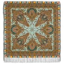 Pavlovo Posad Russian Shawl 100% Wool Scarf 125x125 cm Wrap Silk Fringe 1683-62