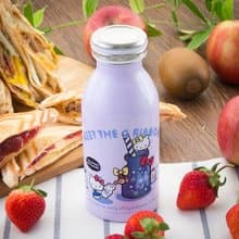 三麗鷗授權 Kitty Action長效保溫牛奶瓶350ml - 紫 贈杯套