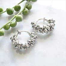 SILVER square metal wrapped hoop clip on earrings 可変耳針式