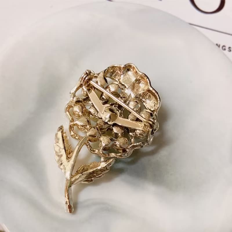 【西洋古董飾品】極閃黃綠系花卉 花束 捧花 漸層萊茵石 胸章胸針