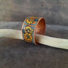 Sunflower Bracelet, Hand Painted Personalized Floral Bangle, Secret Message