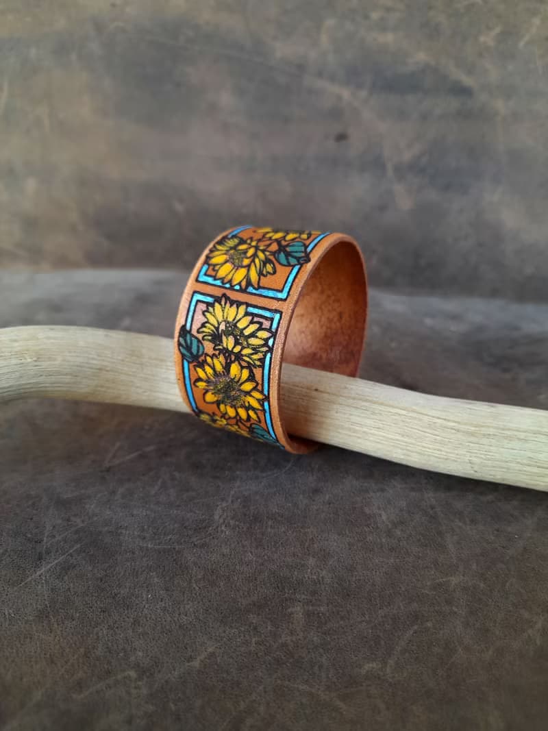 Sunflower Bracelet, Hand Painted Personalized Floral Bangle, Secret Message