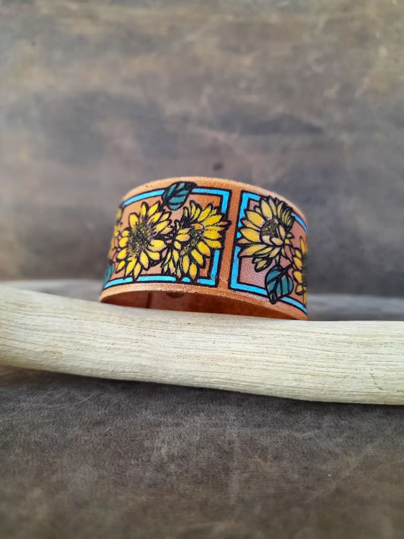 Sunflower Bracelet, Hand Painted Personalized Floral Bangle, Secret Message