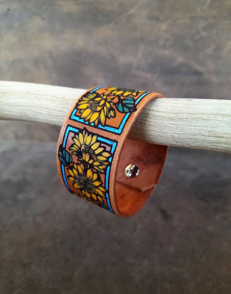 Sunflower Bracelet, Hand Painted Personalized Floral Bangle, Secret Message