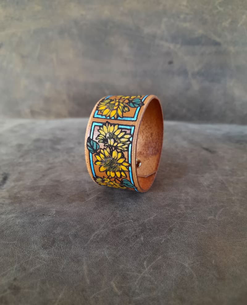 Sunflower Bracelet, Hand Painted Personalized Floral Bangle, Secret Message