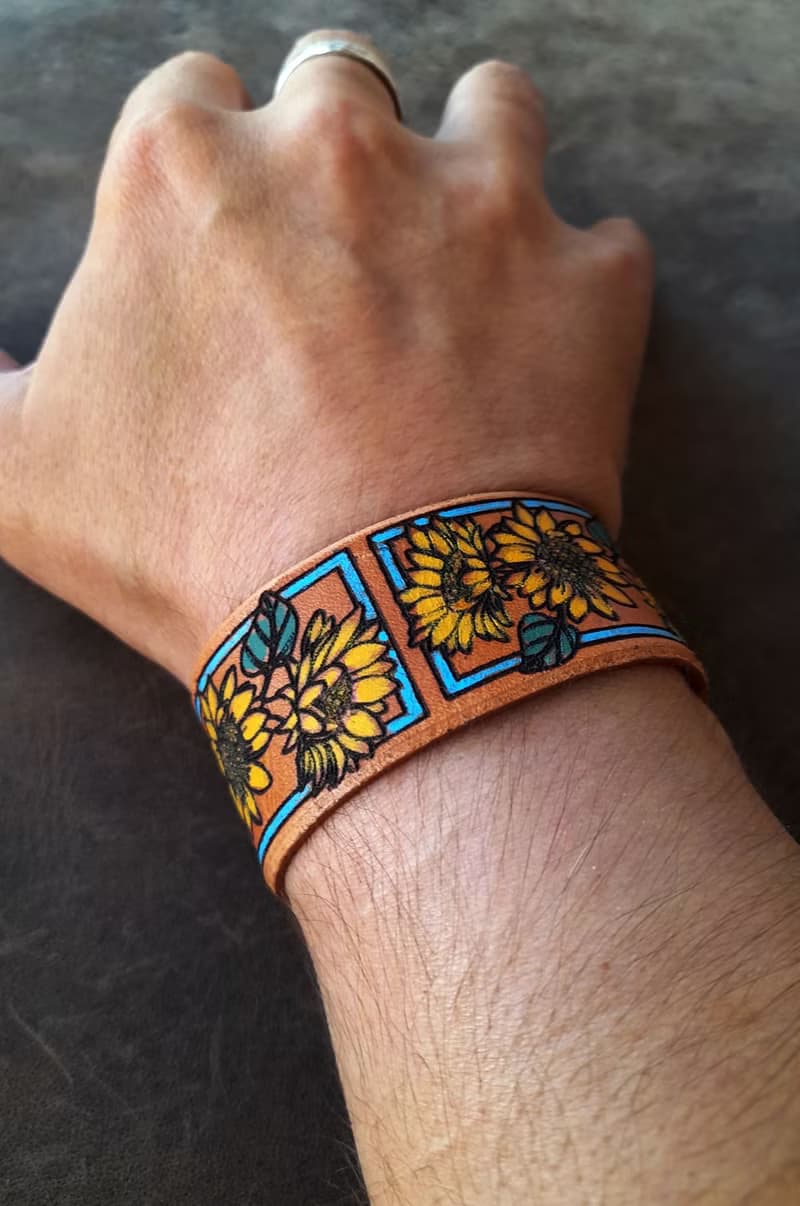 Sunflower Bracelet, Hand Painted Personalized Floral Bangle, Secret Message