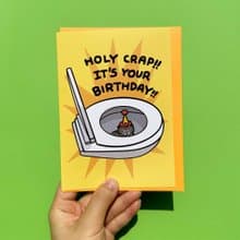 Greeting Card - Holy Crap It's Your Birthday funny toilet poop Cat Card