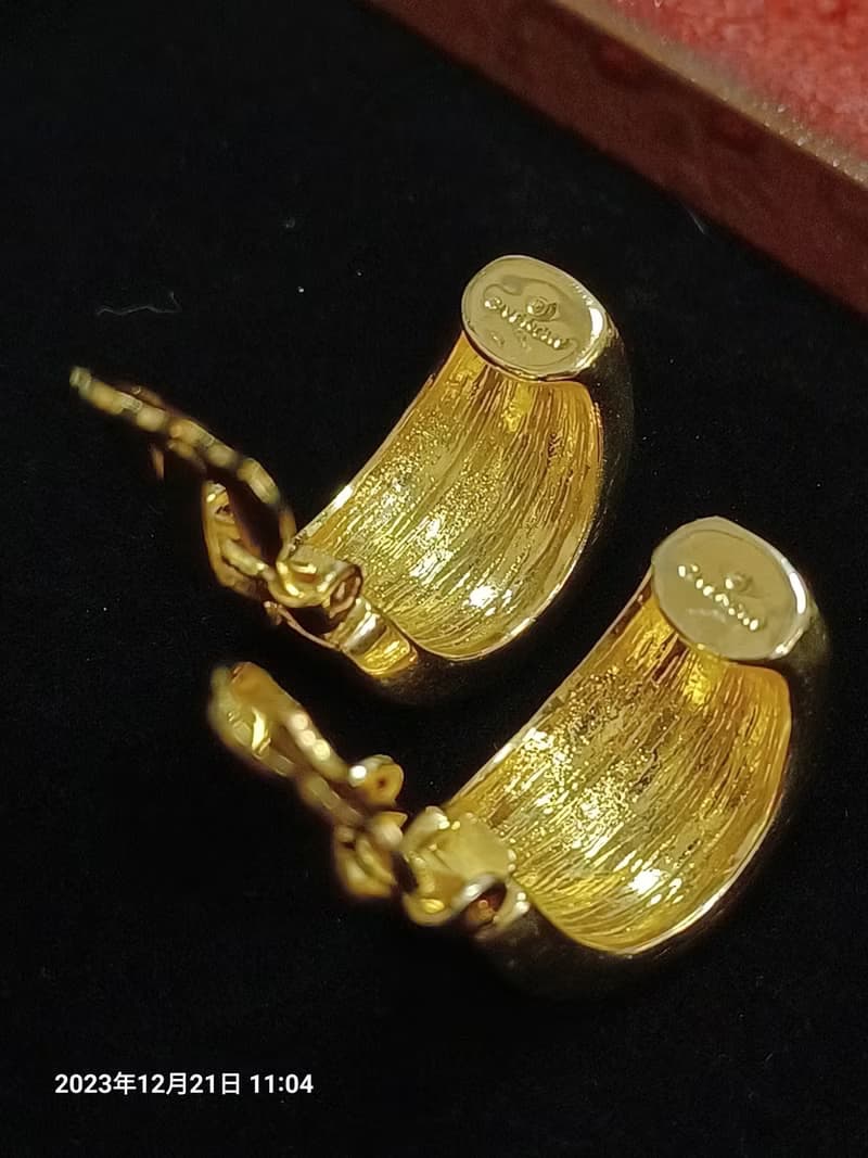 vintage jewelry  Marboux 古董立體鍍金半環型 夾式耳環