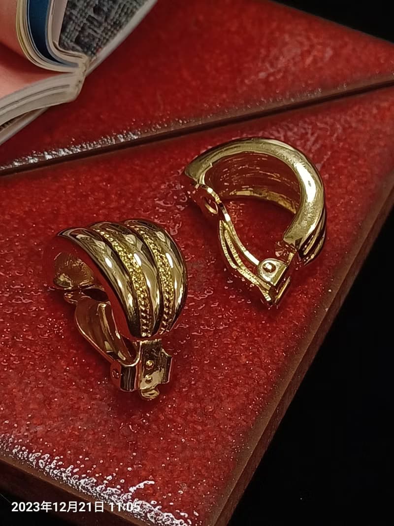 vintage jewelry  Marboux 古董立體鍍金半環型 夾式耳環