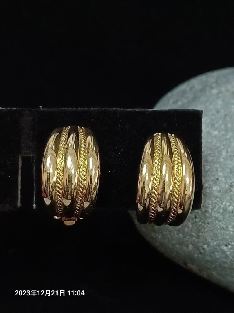 vintage jewelry  Marboux 古董立體鍍金半環型 夾式耳環