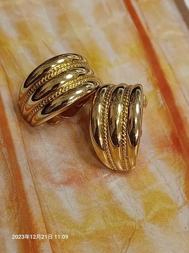 vintage jewelry  Marboux 古董立體鍍金半環型 夾式耳環