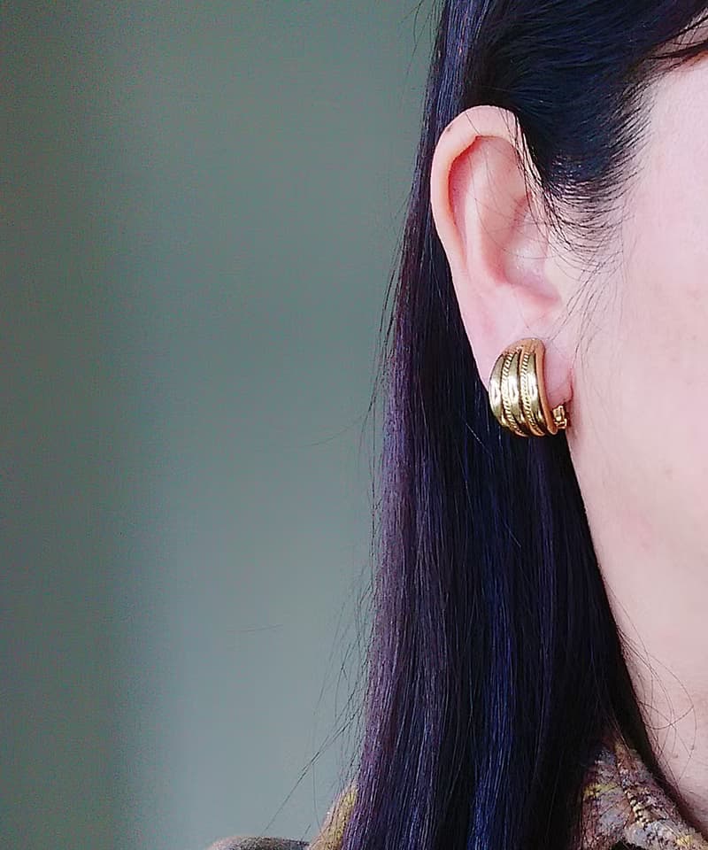 vintage jewelry  Marboux 古董立體鍍金半環型 夾式耳環