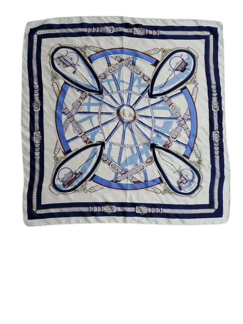 有禮貌穿搭 夏日航海圖騰 米白 絲巾 方巾 70×70cm