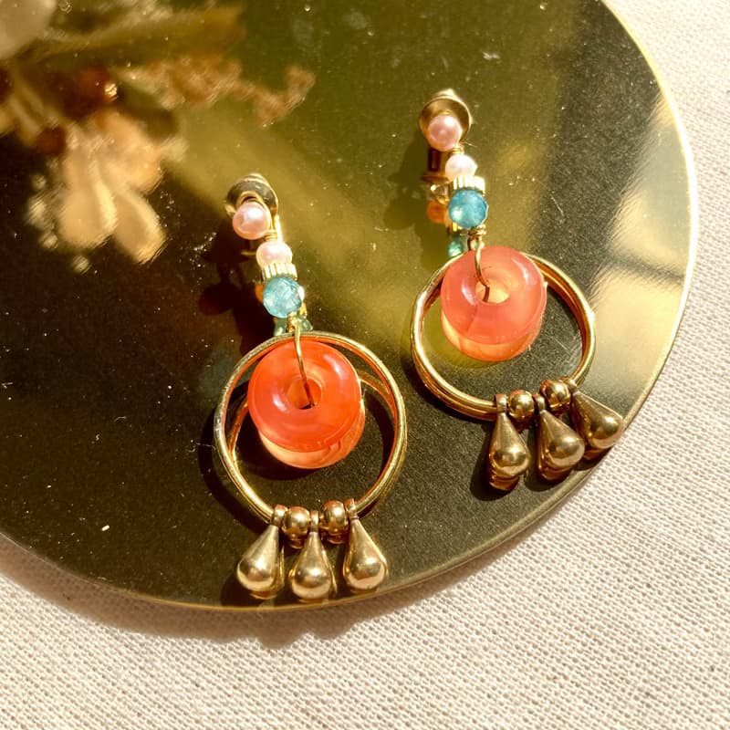 老林雜貨 | 兩戴式南紅瑪瑙磷灰石耳環 (針式 / 夾式)