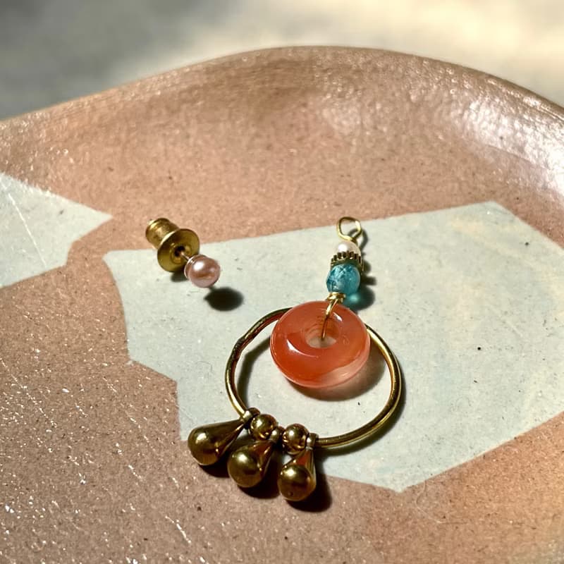 老林雜貨 | 兩戴式南紅瑪瑙磷灰石耳環 (針式 / 夾式)